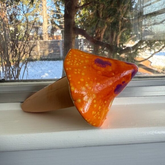 5 1/2" Orange Ceramic Mushroom Watering Globe Glazed Speckled - Picture 1 of 7